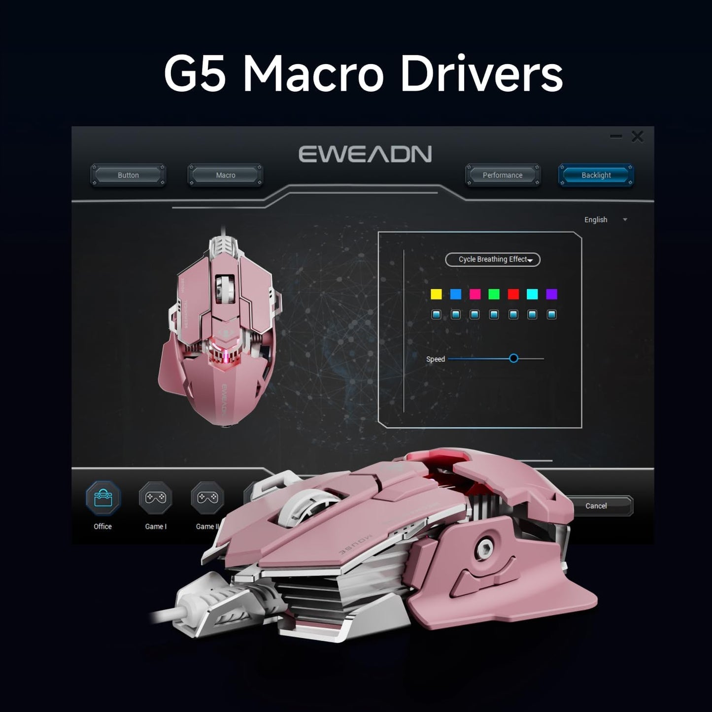 EWEADN G5 Wired Gaming Mouse, Ergonomic RGB Computer Mouse, 12800 Adjustable DPI, 9 Programmable Macro Buttons with Rapid Fire Key Compatible for PC/Laptop/Windows-Pink