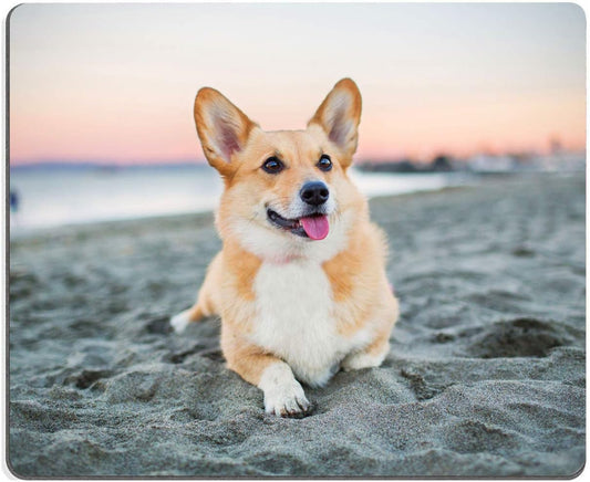 Corgi on The Beach Gaming Mouse Mat, Square Waterproof Non-Slip Rubber Base Mouse Pad for Office, Home, Laptop, Travel, 9.5"x7.9"x0.12" Inch