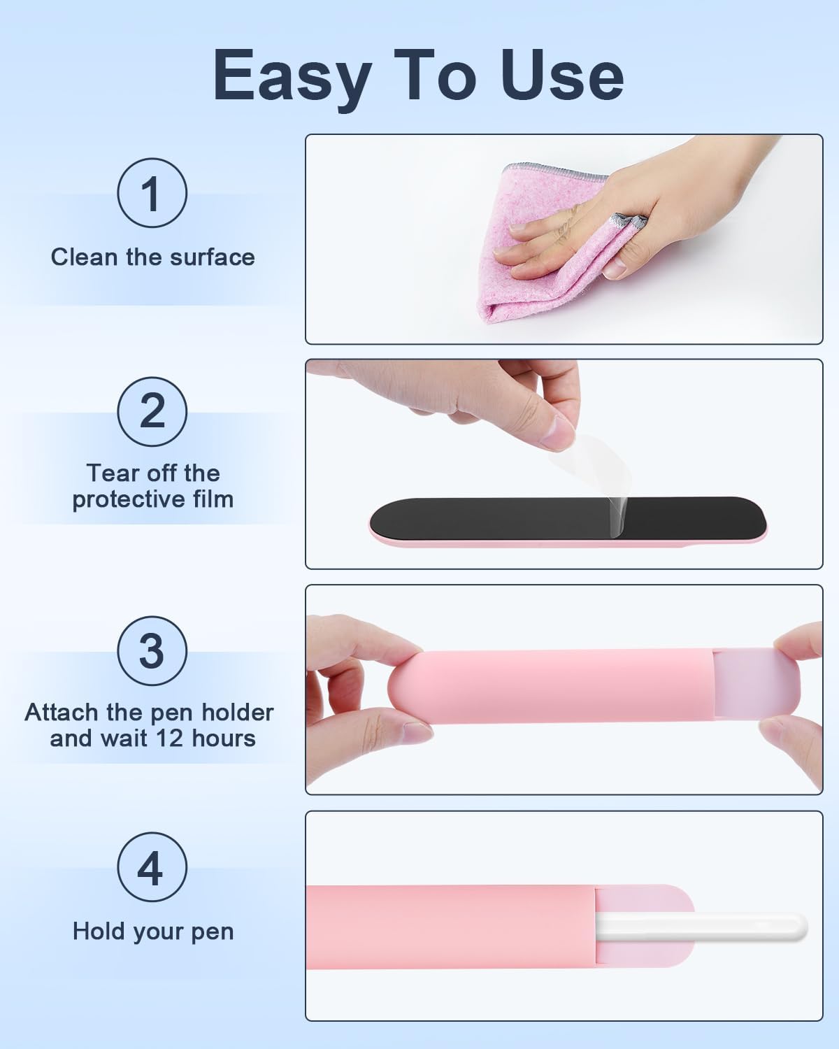 eZAKKA Silicone Pencil Holder For Most Pens,Pencils, 7.8 inch Self-Adhesive Stick To Notebooks,Diary, Desks,Tablet, Pink, 1 Pack