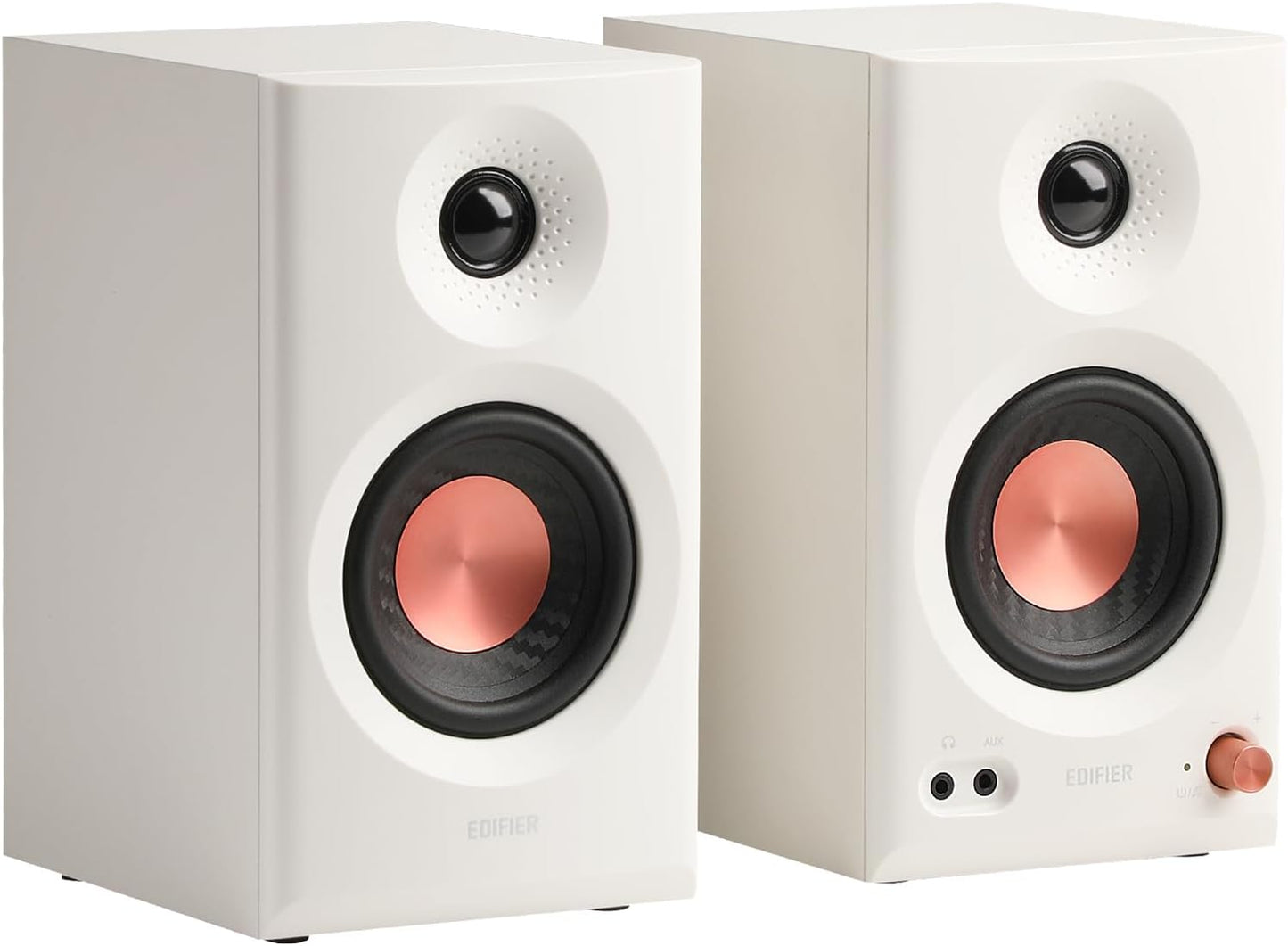 Edifier MR3 Powered Studio Monitor Speakers, Hi-Res Audio Certified Bluetooth V5.4 Active Bookshelf Loudspeakers, 2.0 Computer Speaker with Headphone Output RCA AUX Balanced TRS Input (White)