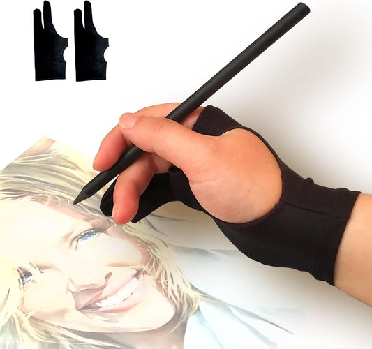 Drawing Glove, 3-Layer Palm Rejection Digital Art Glove for Graphic Tablet, Artist Gloves with Two Fingers for iPad, Paper Sketching, Smudge Guard (2 PCS, Lager)