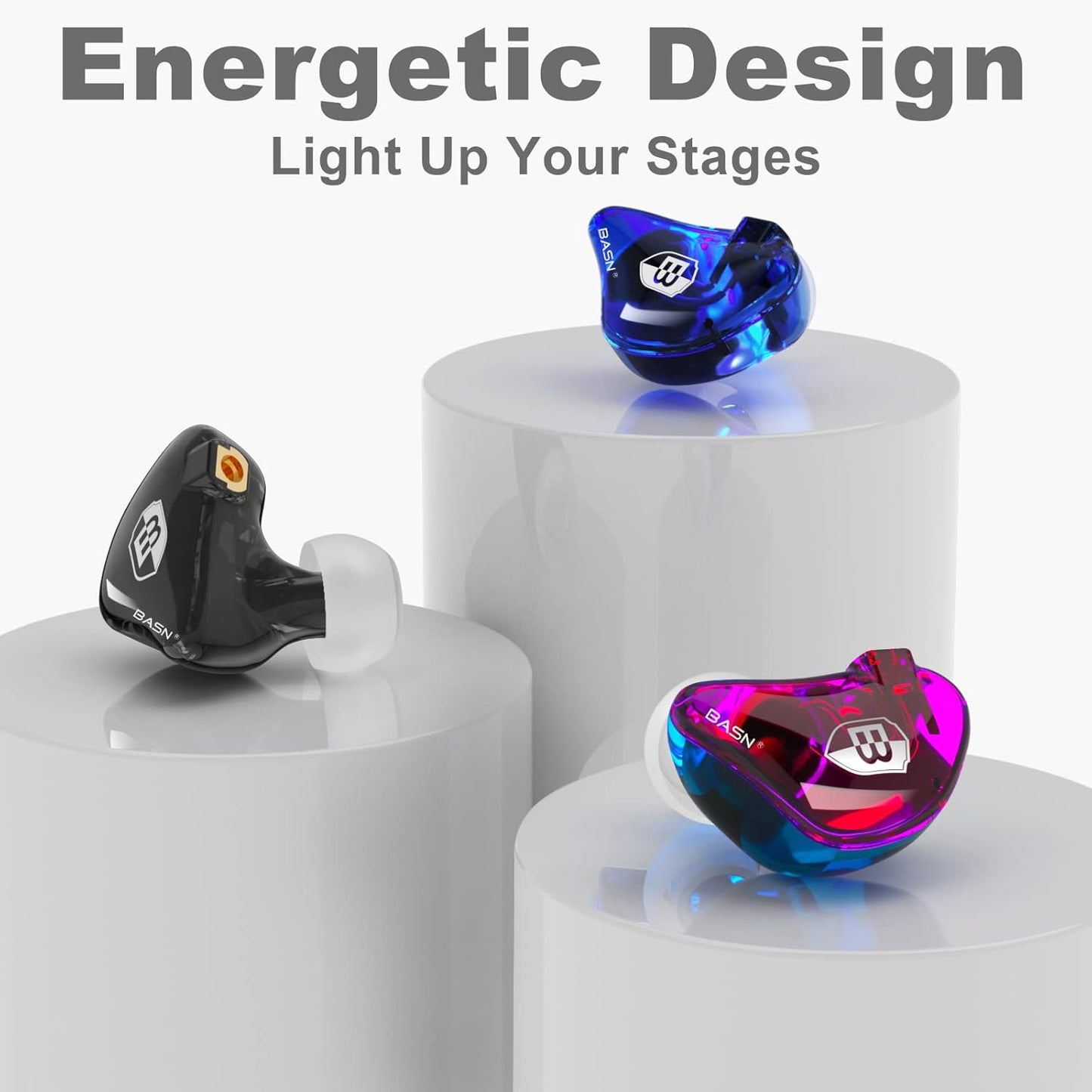 BASN Professional in Ear Monitor Headphones for Singers Drummers Musicians with MMCX Connector IEM Earphones (Pro Clear Colorful)