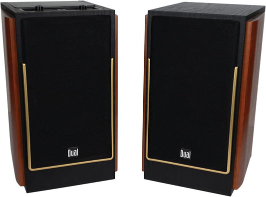 Dual Electronics LUHSL20B Cherrywood and Black 2-Way Bookshelf Speakers with Bluetooth | Home Stereo, PC | Loud & Deep Rich Bass | Wireless Remote Control | Smart Speaker Dock | Sold in Pairs