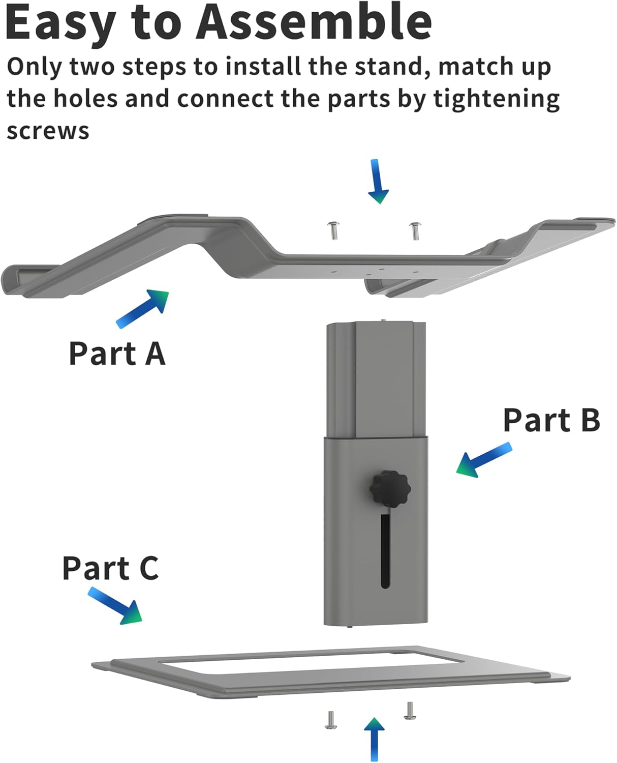 SOUNDANCE Adjustable Laptop Stand for Desk, Computer Stand, Ergonomic Laptop Riser Holder Compatible with 10 to 17.3 Inches Notebook PC Computer, Aluminum Grey