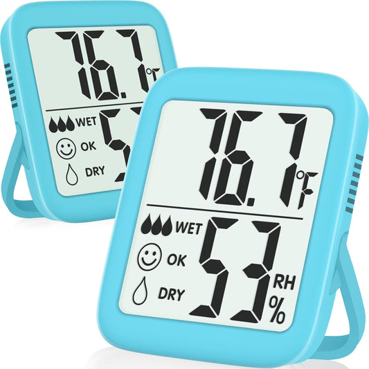 Antonki 2 Pack Room Thermometer for Home, Indoor Hygrometer Humidity Meter Gauge, Digital Temperature and Humidity Sensor Monitor for House, Terrarium, Incubator, Greenhouse - Battery Included