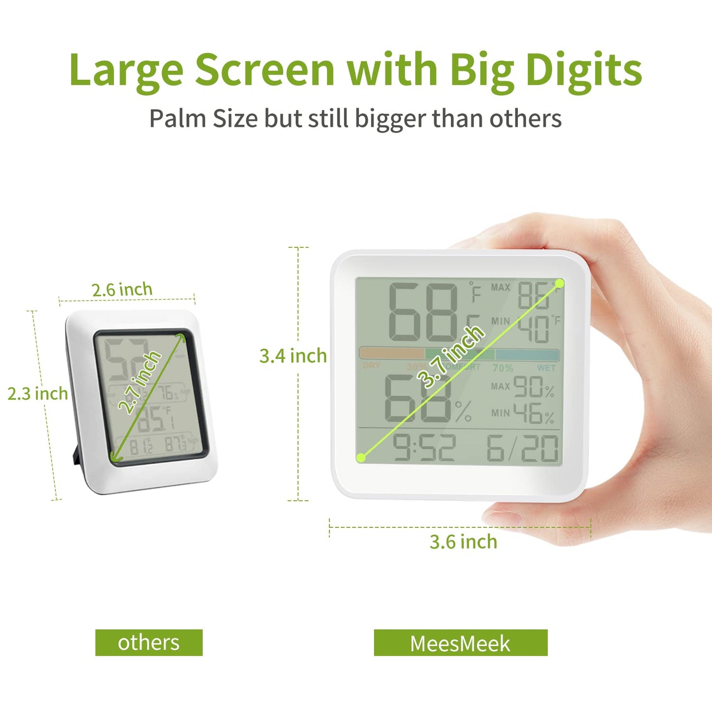 Indoor Thermometer Room Temperature Home Hygrometer Humidity Gauge, Accurate with Calibration, Backlight, Air Comfort Indicator, 24H Max Min Records, Time, Date (AAA Batteries Included)