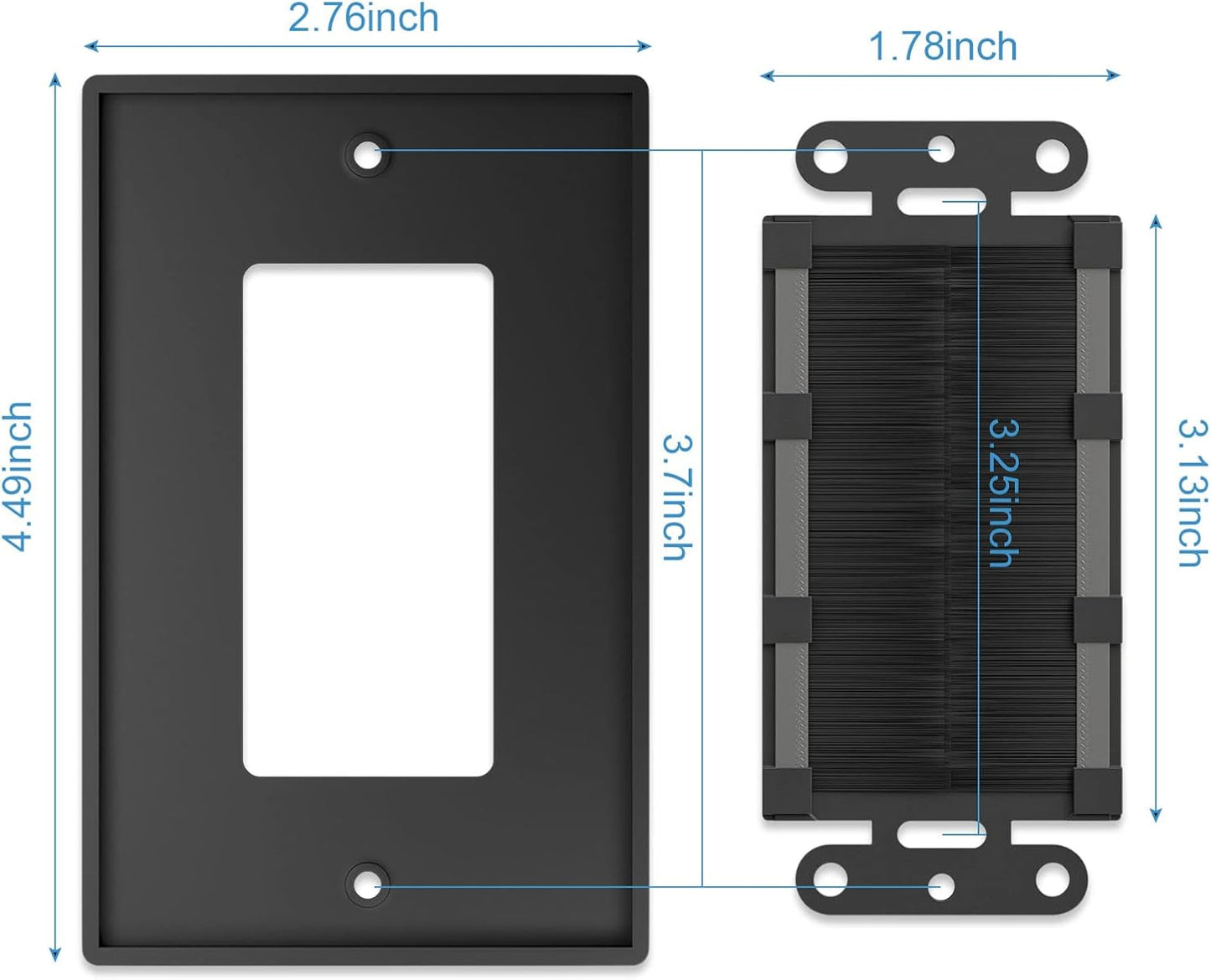 Iwillink Brush Wall Plate (10 Pack), Cable Pass Through Insert for Wires, Single Gang Cable Access Strap, Wall Socket for HDTV, Home Theater Systems - Black