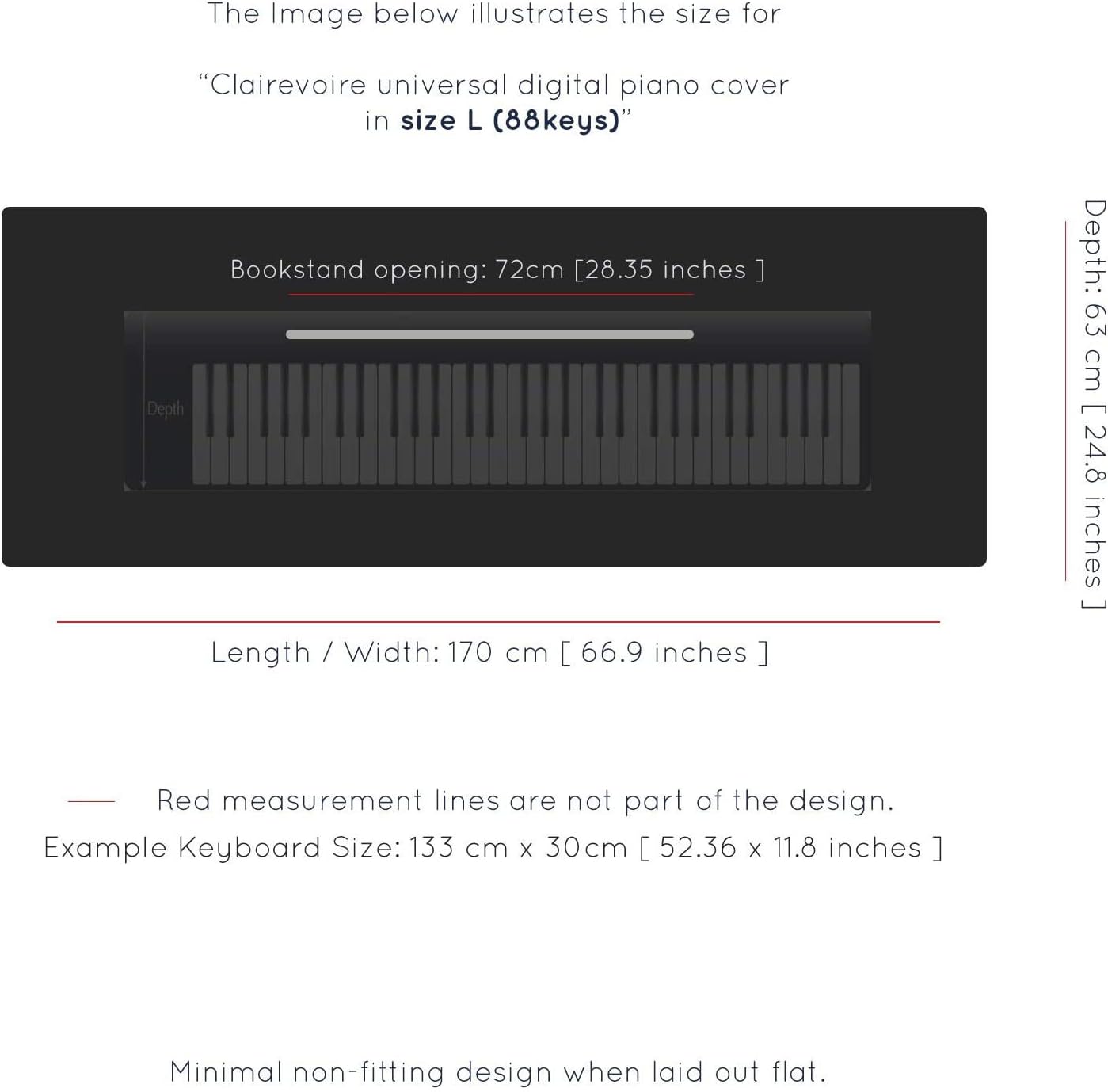 Clairevoire Piano Keyboard Dust Cover for 61 Keys to 88 Keys, Electric Pianos Cover, Digital Pianos Cloth Protection, Lightweight and Adjustable Closure,Ebony Black, L - Keyboard Piano up to 61" x 21"