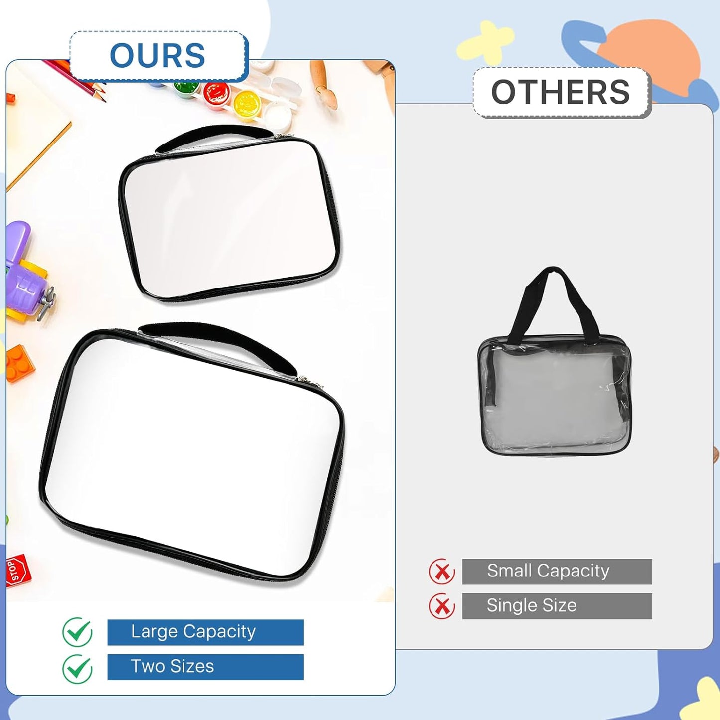 8 Pcs Toy Storage Bags, Clear PVC Zippered Organizing Bags with Handles, Travel Waterproof Organizer for Small Items Building Blocks Puzzle Board Games(13.2x9.4x2.4 In, 9x6.3x2.4 In)