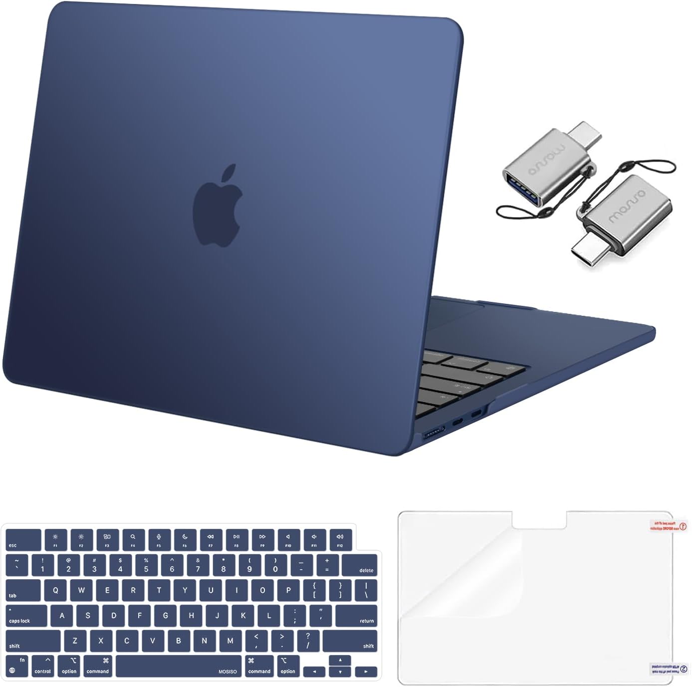 MOSISO Compatible with MacBook Air 13 inch Case 2025 2024 2023 2022 M4 A3240 M3 A3113 M2 A2681, Plastic Hard Shell&Keyboard Cover&Screen Film&Type C for MacBook Air 13.6 inch Case, Haze Blue