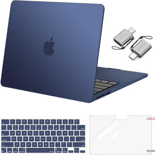 MOSISO Compatible with MacBook Air 13 inch Case 2025 2024 2023 2022 M4 A3240 M3 A3113 M2 A2681, Plastic Hard Shell&Keyboard Cover&Screen Film&Type C for MacBook Air 13.6 inch Case, Haze Blue