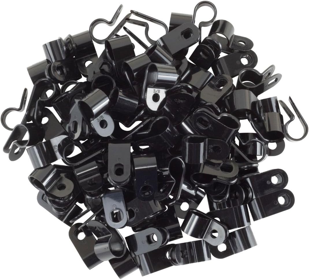 GTSE Black Nylon Plastic Cable Clamps, 3/8" Screw Mounts for Cable, Rope, Tube Management, 100 Pack