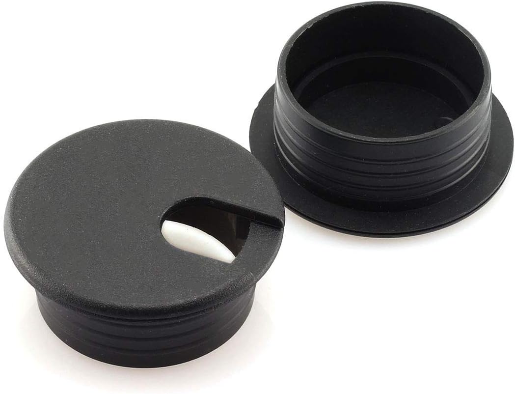 HJ Garden 2pcs 1-1/2 inch Desk Wire Cord Cable Grommets Hole Cover Office PC Desk Cable Cord Organizer Plastic Cover Black