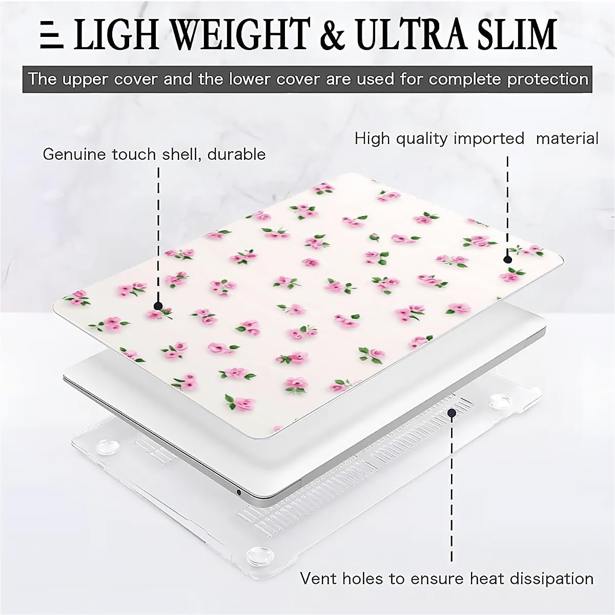 Compatible with MacBook Air 13.3 13.6 Inch Case 2022 2021 2020 2019 Plastic Hard Shell Case Cover,13.3 Pro(A1706/A1708/A1989/A2159/A2289/A2338), Pink Rose