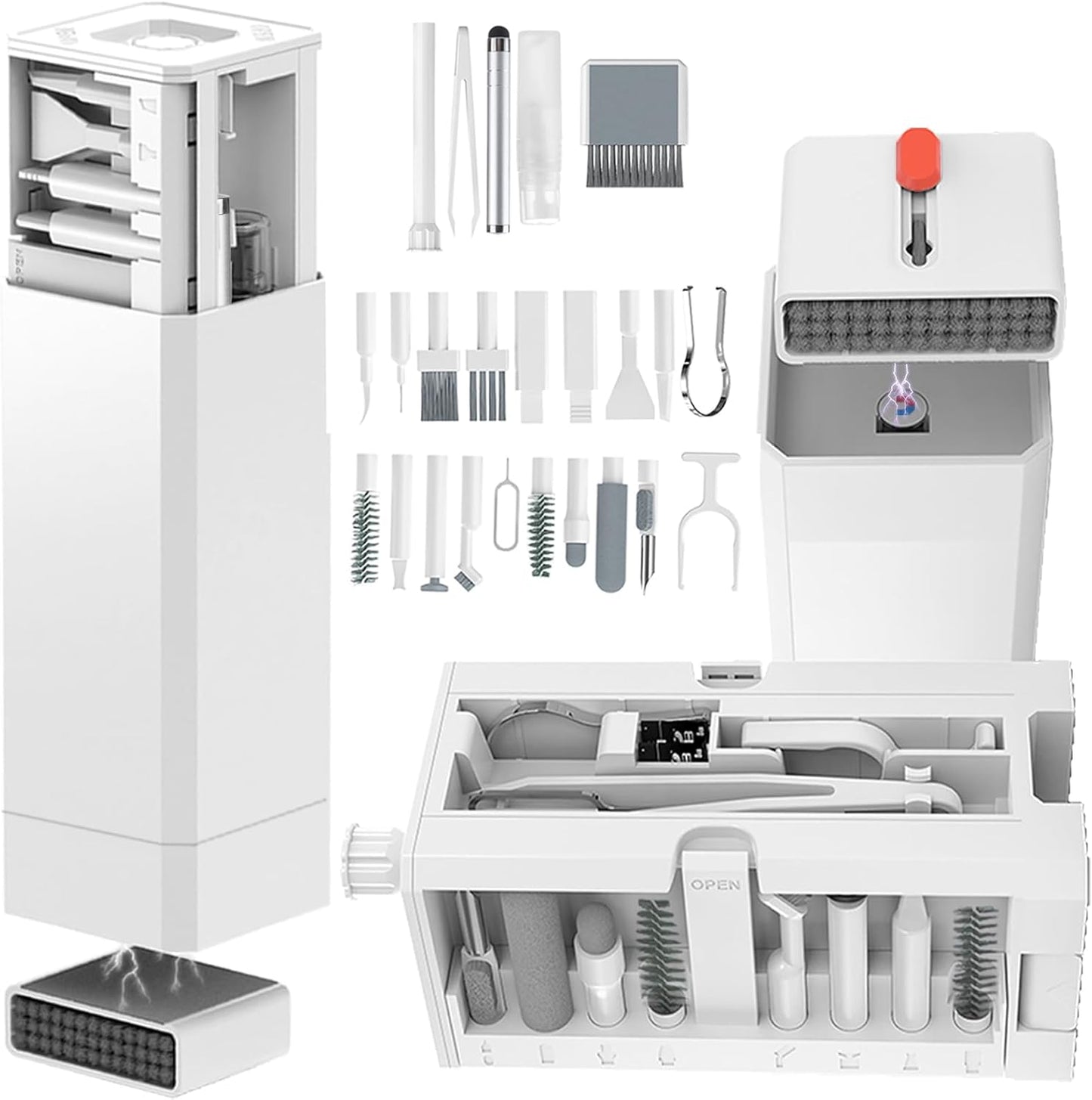 Cell Phone Cleaning Kit, iPhone Cleaning Kit for Charging Port Cleaner Keyboard Cleaning Kit for Airpods/Android/USB C/Earbuds/Laptop/iPad/Camera Lens with Stylus Pen, SIM Tool, Screen Brush (White)