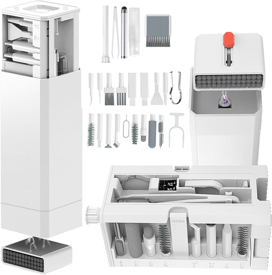 Cell Phone Cleaning Kit, iPhone Cleaning Kit for Charging Port Cleaner Keyboard Cleaning Kit for Airpods/Android/USB C/Earbuds/Laptop/iPad/Camera Lens with Stylus Pen, SIM Tool, Screen Brush (White)