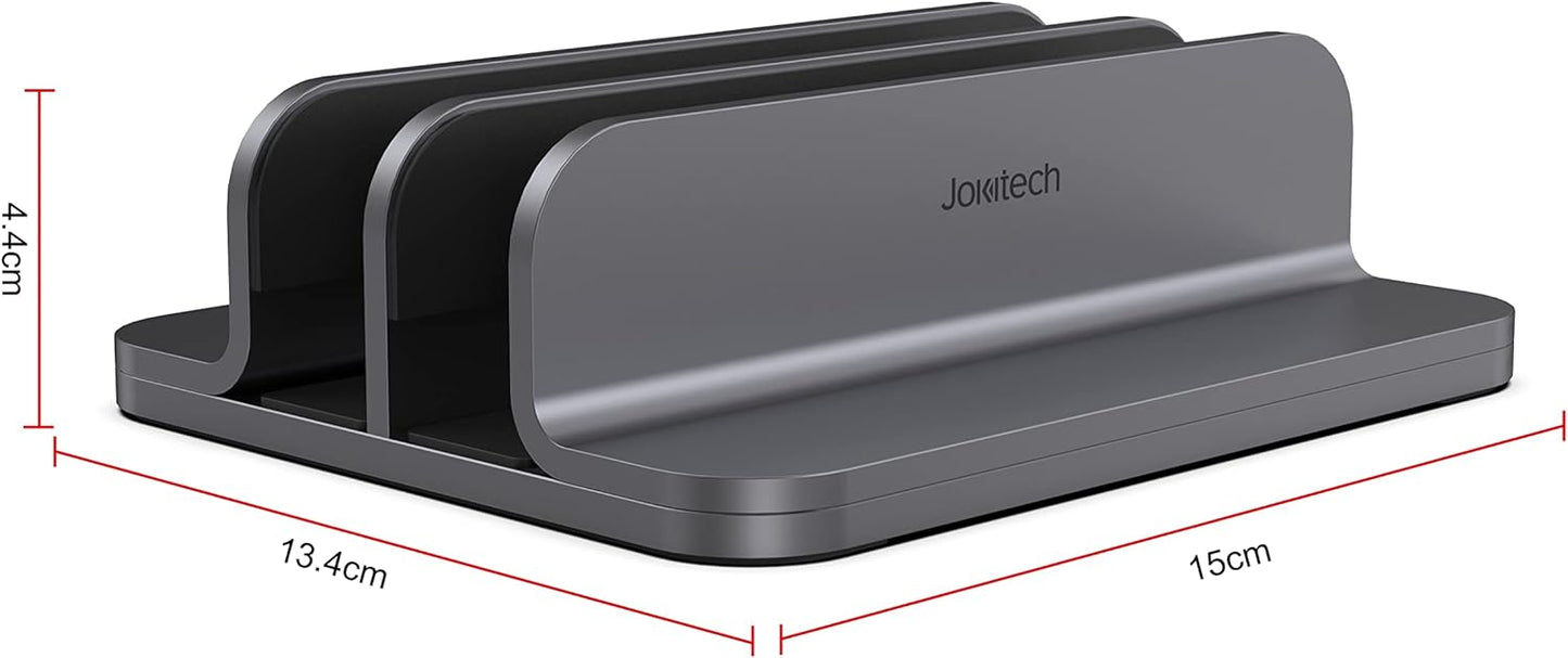 Dual Aluminum Vertical Laptop Stand Organizer, Sturdy Notebook Computer Holder Stand Compatible with New Liquid Retina XDR Apple MacBook Air/Pro, Mac mini, Apple TV and iPad Pro - Spacegray