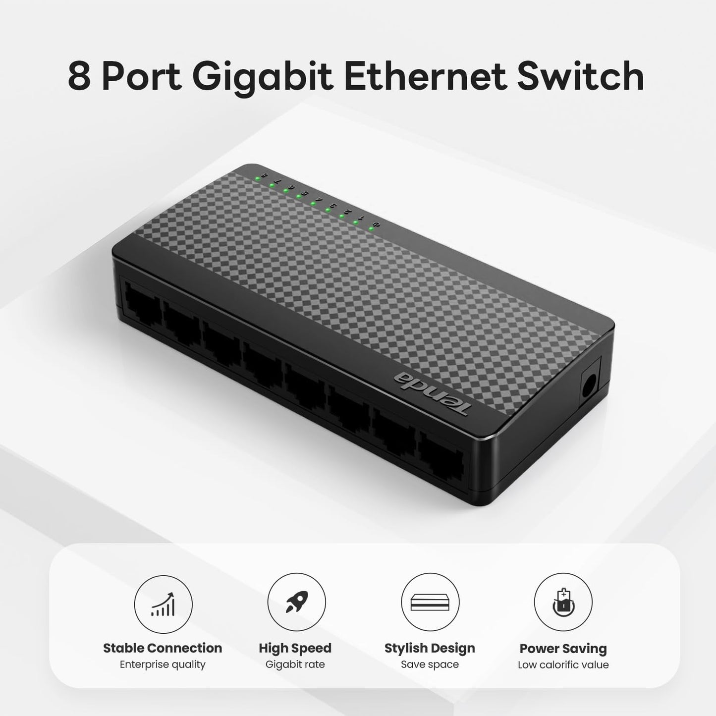 Tenda SG108, 8 Port Gigabit Switch, Unmanaged Home Ethernet Switch, Office Ethernet Splitter, Plug & Play, Plastic Case, Desktop/ Wall-Mount, Fanless Quiet, Limited Lifetime Protection