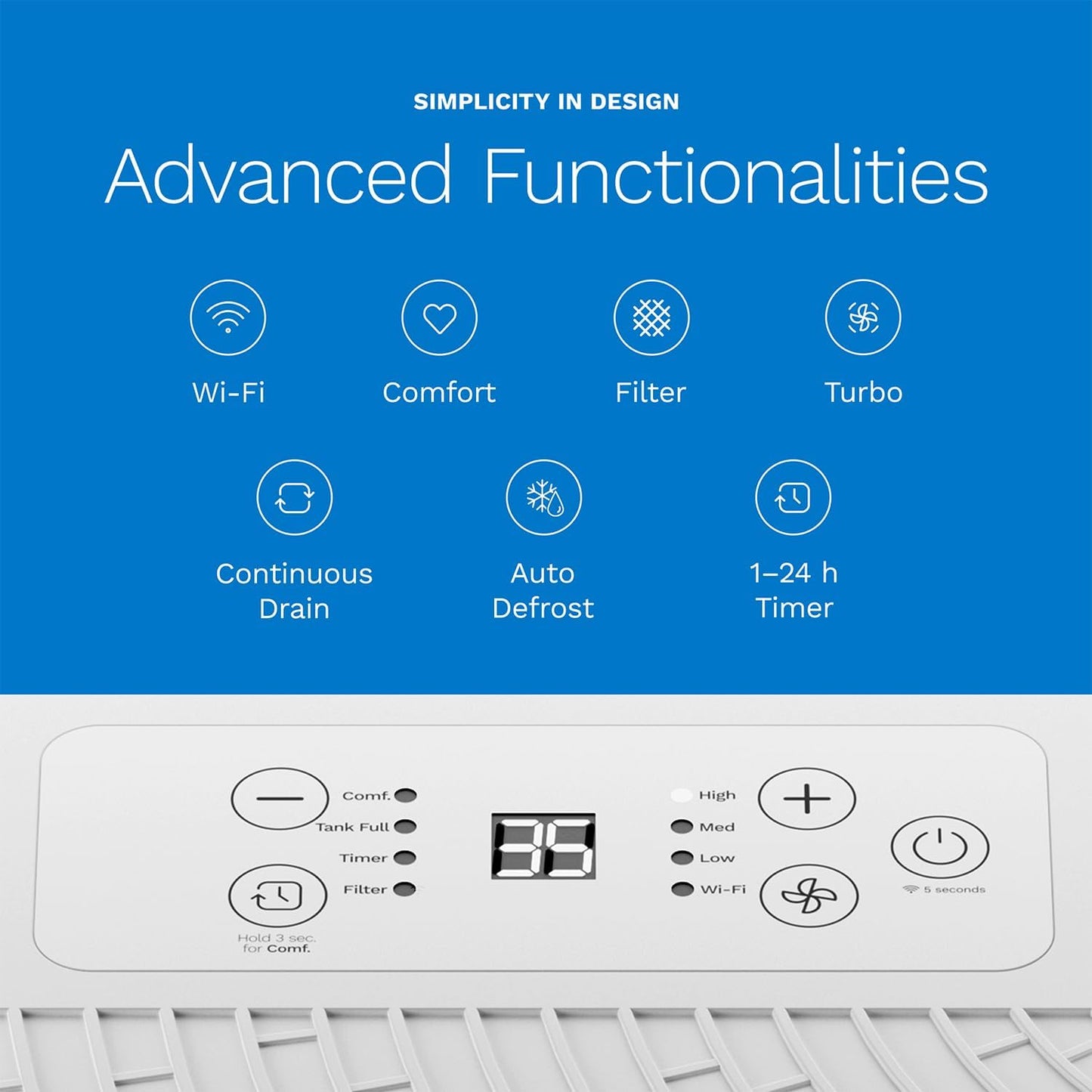 hOmeLabs 32 Pint Wi-Fi Dehumidifier for up to 4,500 Sq Ft Rooms (MAX 80 Pint at 95°F, 90% RH) – High-Efficiency Moisture Removal with Auto Shut-Off and Quiet, Portable Operation