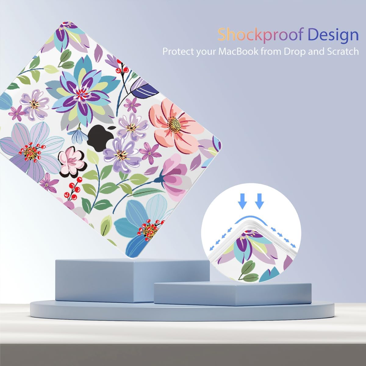 Teryeefi for M4 M3 M2 MacBook Air 13 inch Case 2025 2024 2023 2022 Release A3240 A3113 A2681 Model, for 13.6 inch MacBook Air Hard Shell Case + Keyboard Cover +Type C Adapter, Pretty Flowers Clear-104