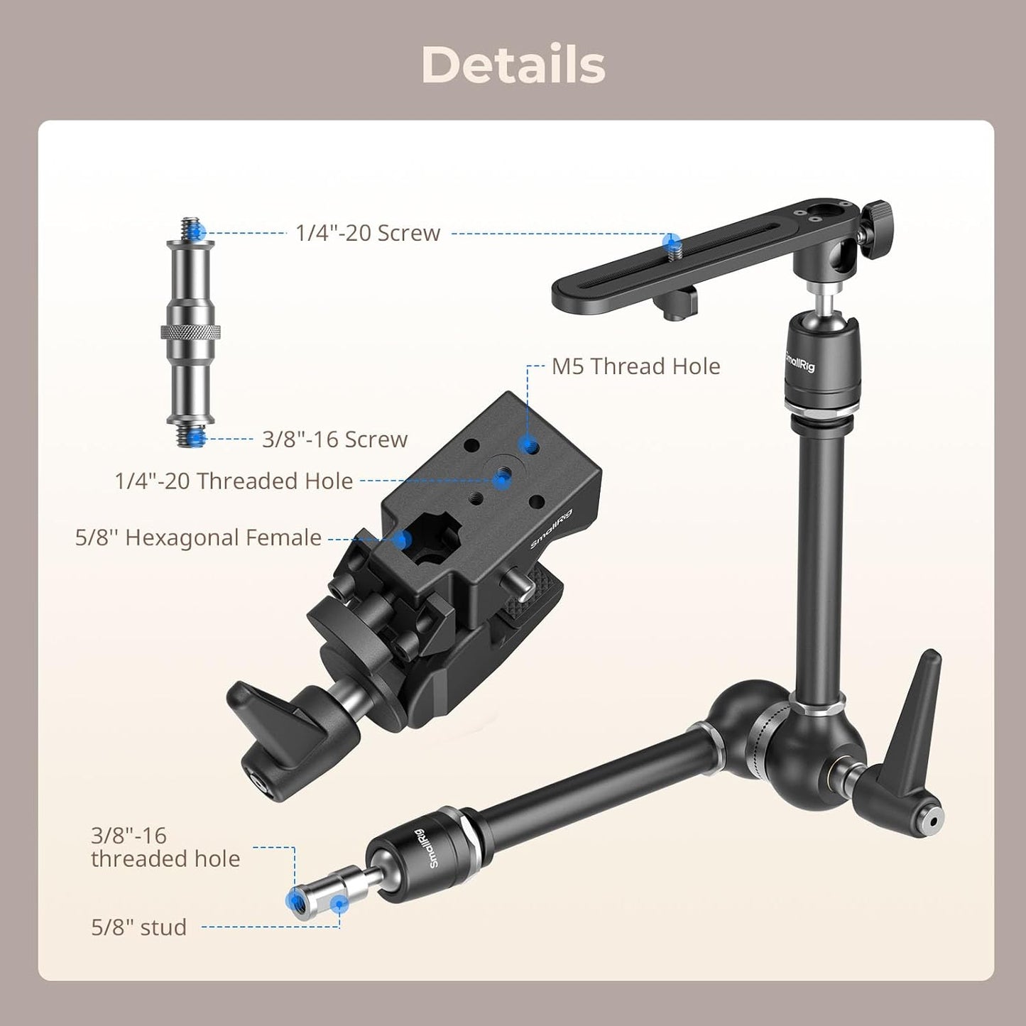 SMALLRIG Friction Magic Arm Camera Mount with Super Clamp and Platform, Overhead Camera Desk Mount Srand, Studio Space Saver, Heavy Duty Mount/Bracket for Lights, Cameras
