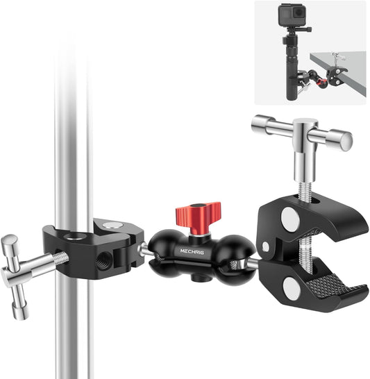 Double Super Clamp Camera Mount with Magic Arm, Aluminum Double Clamp Mount Umbrella Holder for Desk, Studio Light/Boom Stand, Photography Reflector, Cross Bars, Bike/Motor Handlebars (SY004)