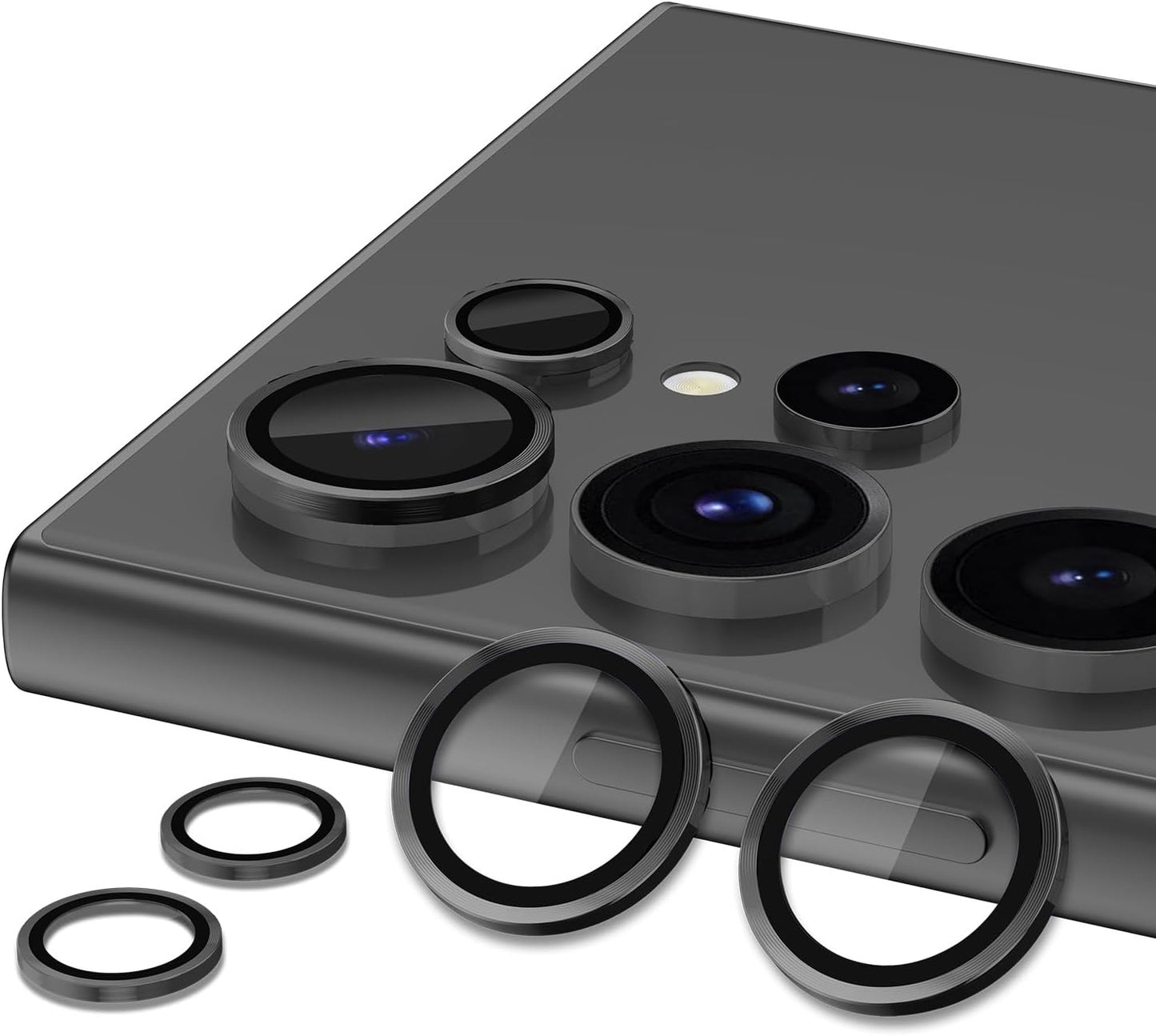for Samsung Galaxy S23 Ultra Camera Lens Protector, Individual Metal Ring Tempered Glass Lens Cover, [Strong Adsorption] Scratch Resistant Ultra-Thin HD Clear Lens Cover, 1 Set-Black