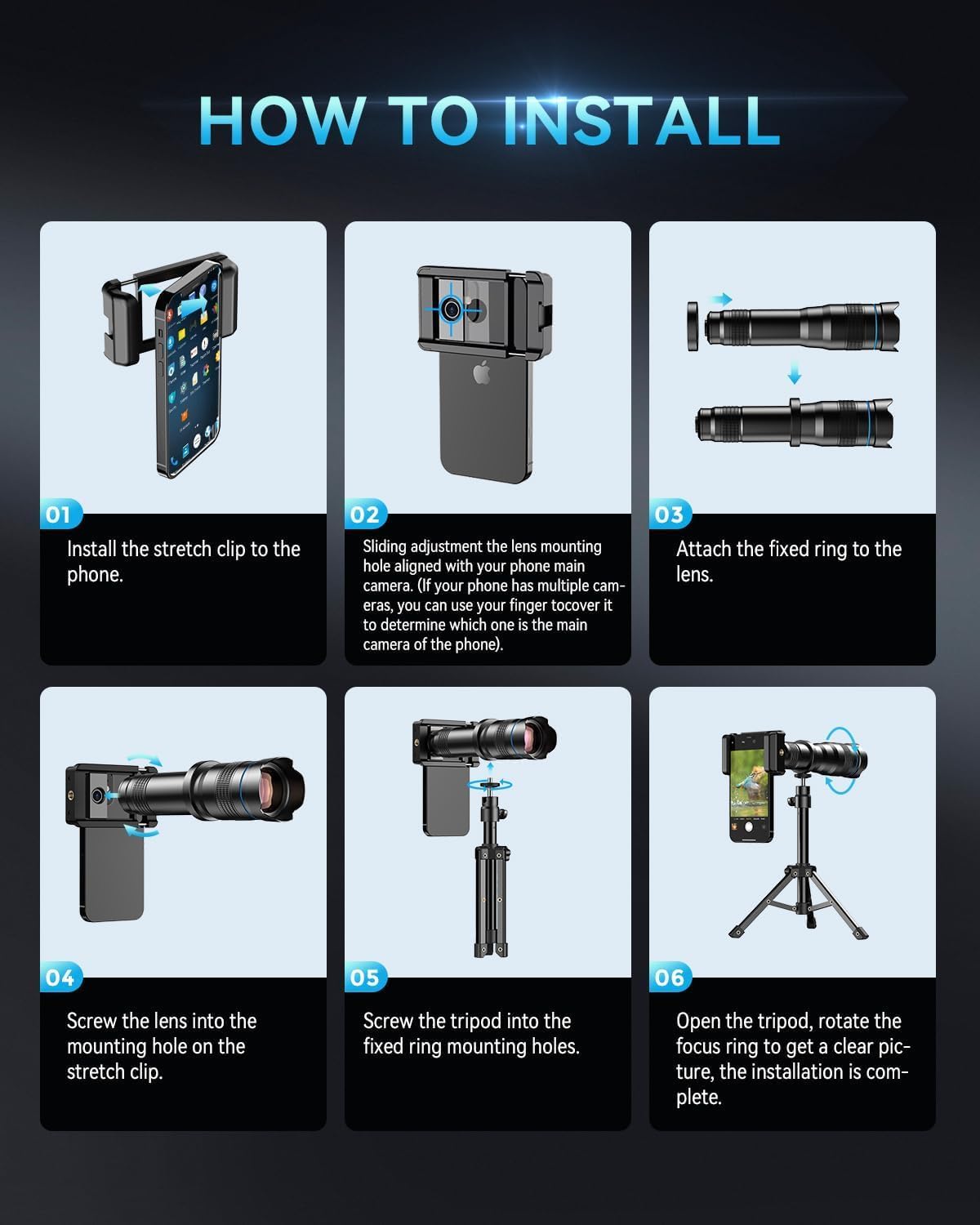 High Power 28X HD Telephoto Lens with Phone Tripod for iPhone Samsung Pixel One Plus Huawei