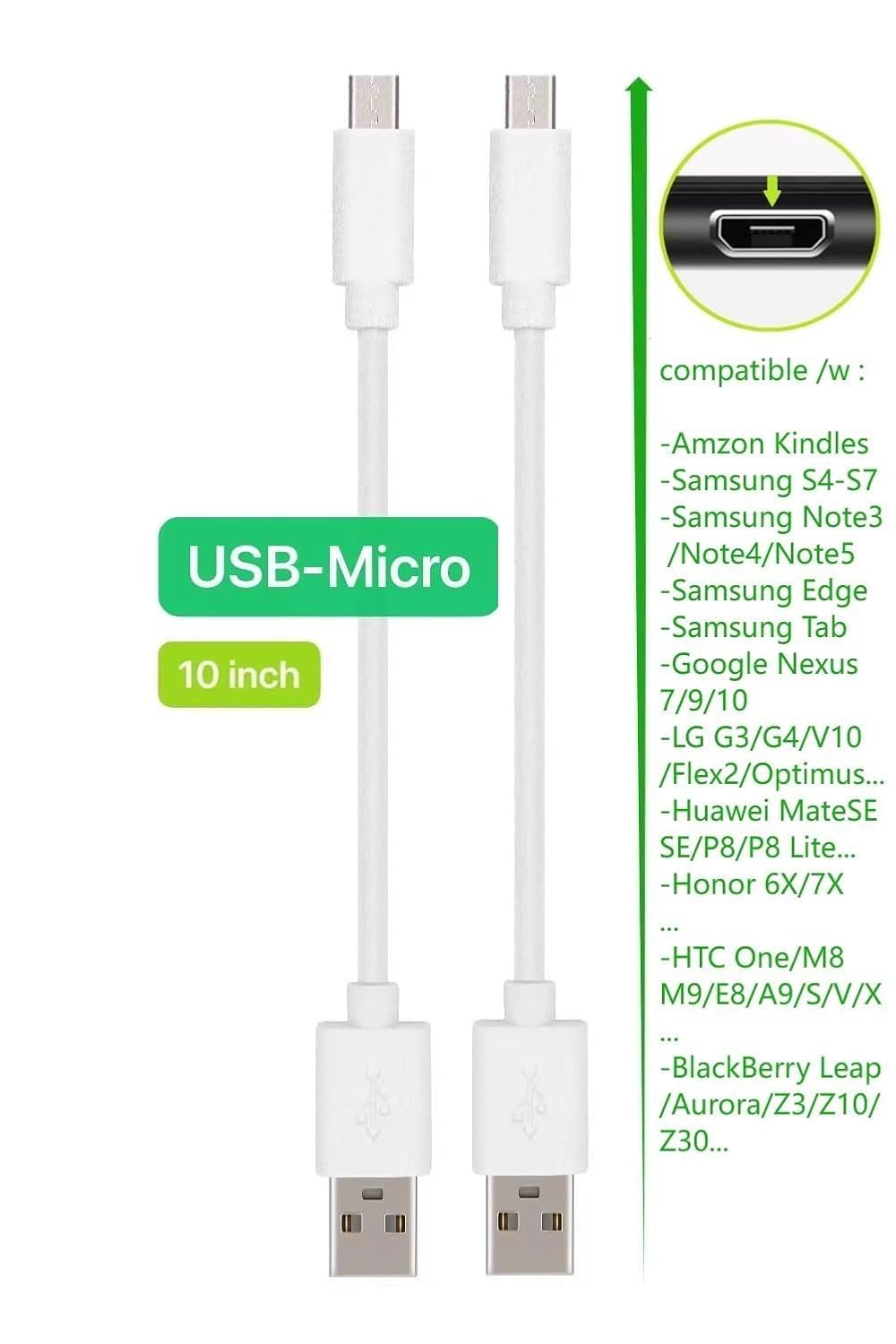 10-Pack Multi Short USB Cables & TypeC-C Cables for Charging Stations Compatible/w iPhone16/15, iPhone5-14/ iPads/iPad mini/iPad Pros/Samsung Moblies & Tablets/Pixel & Nexus/HTC/Sony(White)