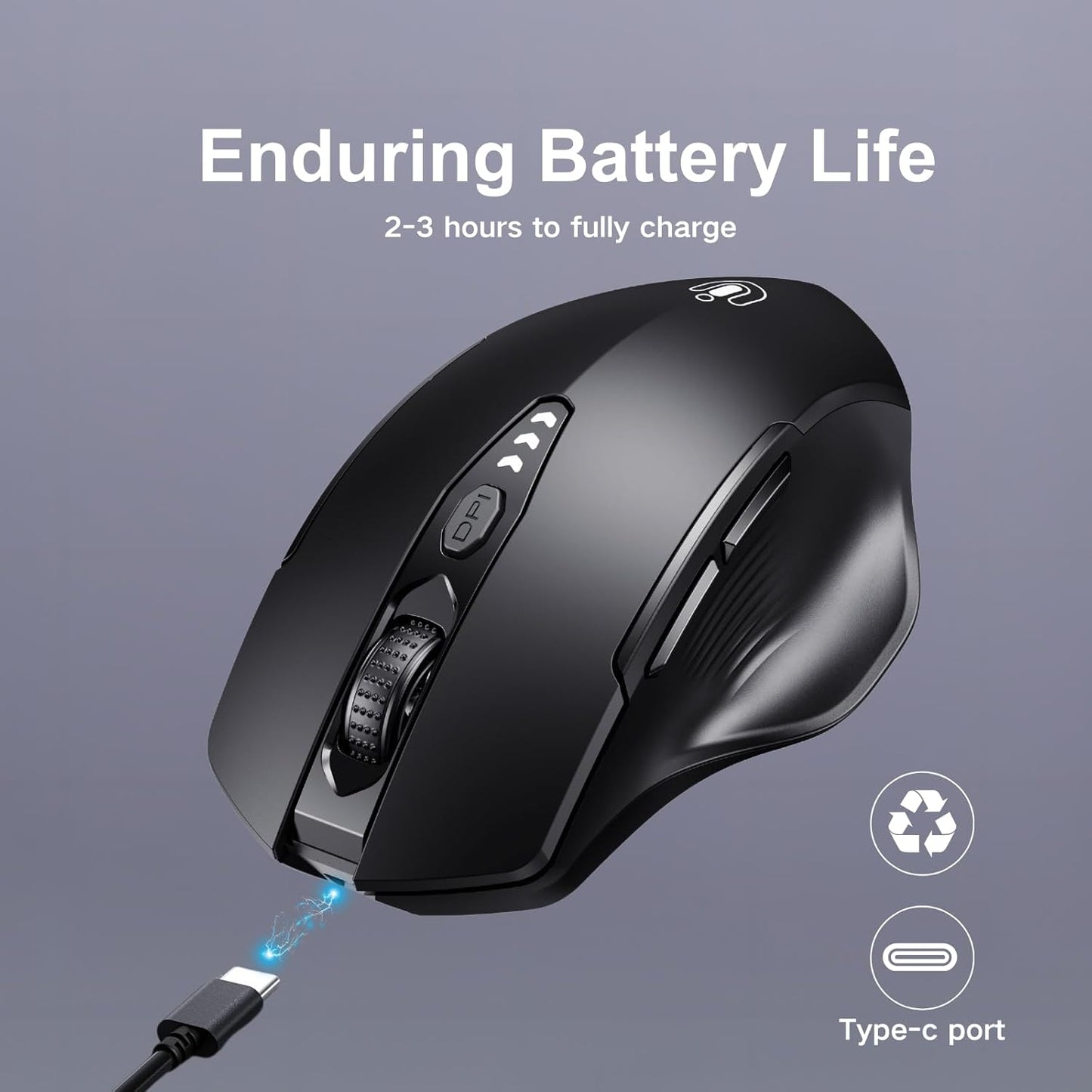 Bluetooth Mouse,[Upgraded] Rechargeable Wireless Mouse (BT 5.0/4.0+2.4G Hz),Computer Mouse with Visible Battery Level, 4 Adjustable DPI, Portable PC Mouse for MacBook Chromebook,Black