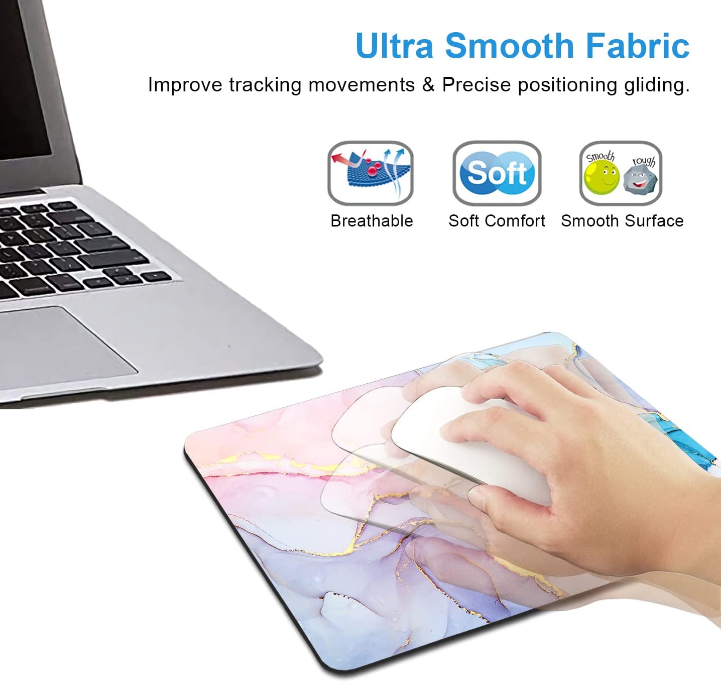 IMAYONDIA Blue Pink Ink Marble Mouse Mat, Custom Design Non-Slip Rubber Base Waterproof Office Mouse Pad, Golden Marbling for Women, 9.5 x 7.9 Inch