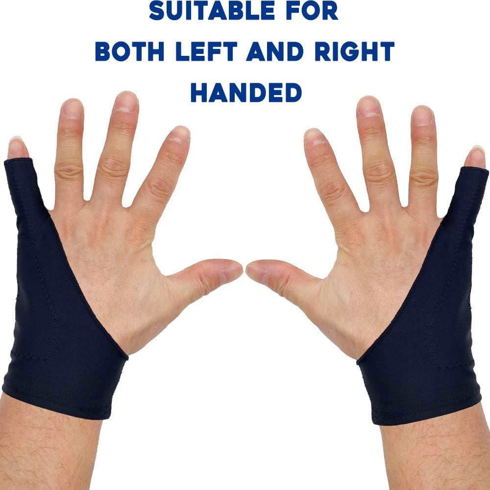 AKX Artist Drawing Glove Medium - 2 Pack Palm Rejection for iPad - Smudge Guard, 1 Finger, Fingerless, Good for Left and Right Hand, Black | AK-010