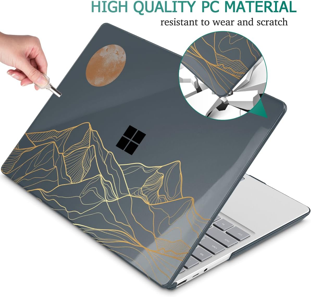 Tuiklol Case for 15 Inch Microsoft Surface Laptop 5/4/3 2022-2020, Model 1979/1953/1872/1873 Hard Shell Cover, Keyboard Cover+Screen Protector+Dust Plugs,Moon and Mountain