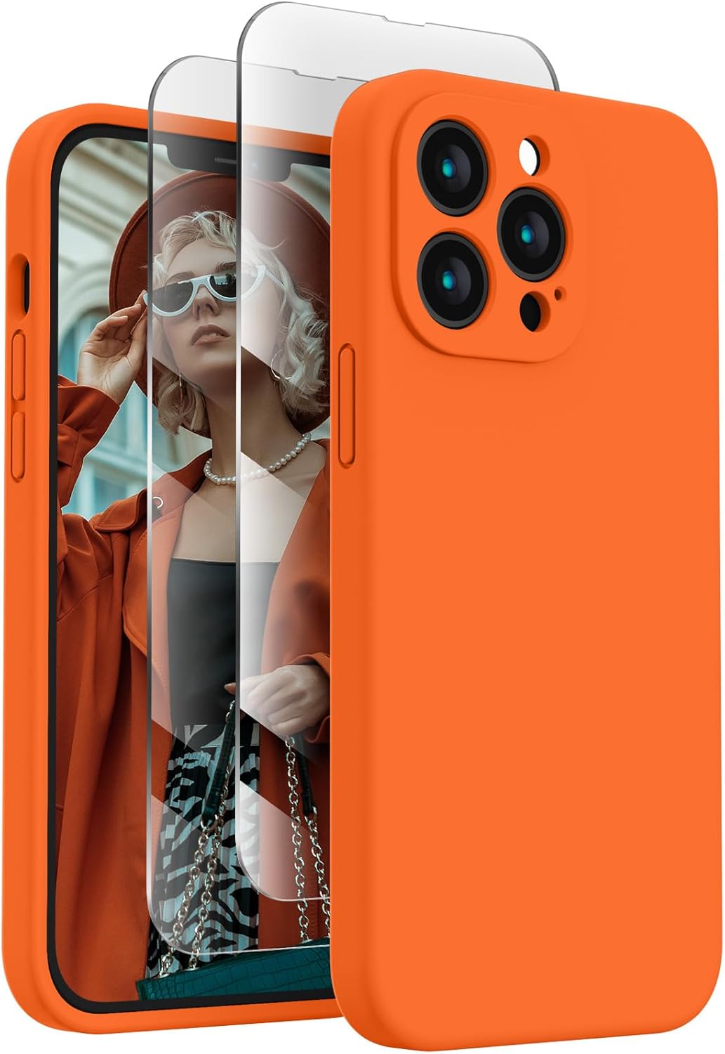 FireNova Designed for iPhone 13 Pro Case, Silicone Upgraded [Camera Protection] Phone Case with [2 Screen Protectors], Soft Anti-Scratch Microfiber Lining Inside, 6.1 inch, Neon Orange