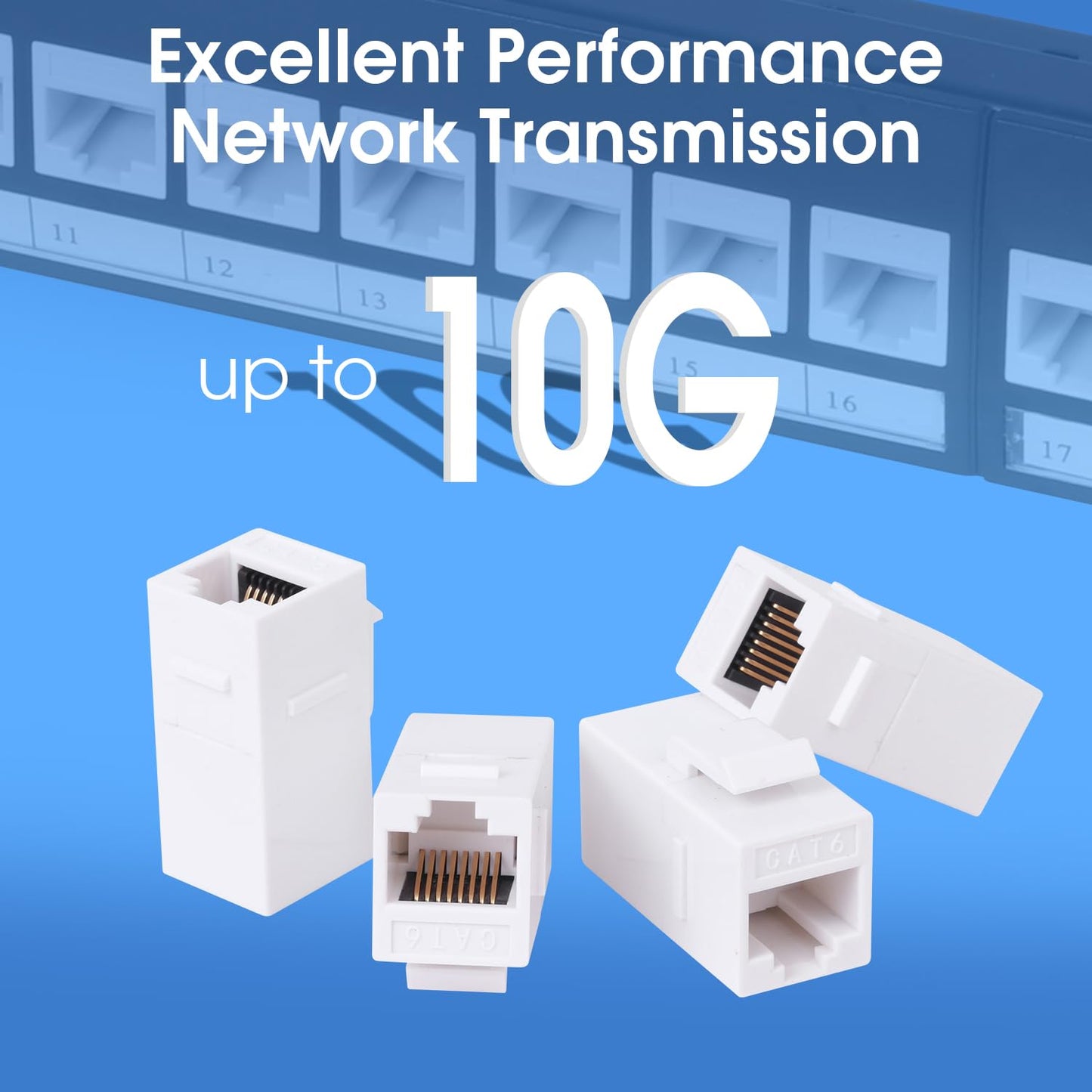 24 Port Keystone Patch Panel, 1U 19-inch RJ45 Network Patch Panel with Back Bar, Loaded with 24 Cat6 Couplers (White)