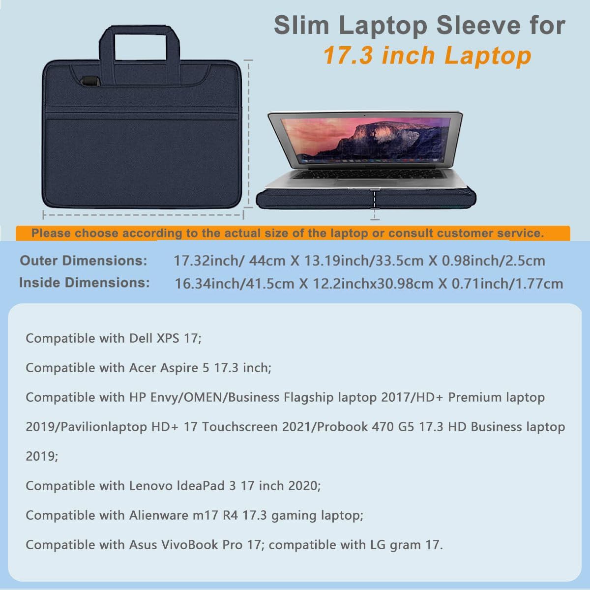 Universal Laptop Shoulder Bag 13-17.3 Inch Shockproof Briefcase with Multi-Pockets & Adjustable Strap for MacBook Pro/Air