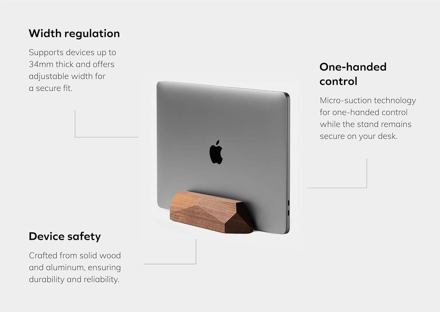 Oakywood Vertical Laptop Stand Wood - Adjustable Wooden Dock for Desk, Compatible with All MacBook Pro, MacBook Air, iPad, Handmade Walnut Oak Wood, Computer Stand, Laptop Holder