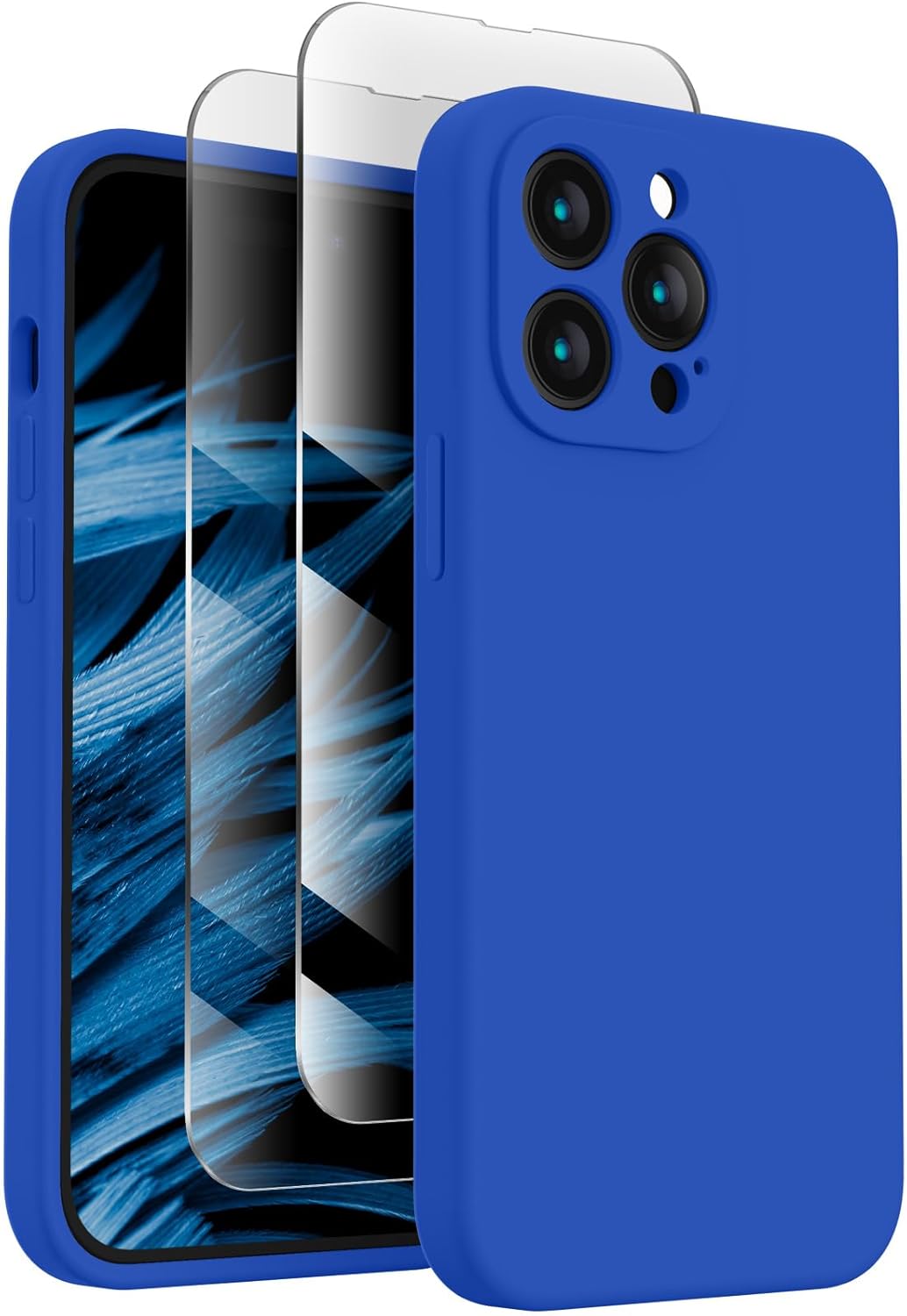 FireNova for iPhone 14 Pro Case, Silicone Upgraded [Camera Protection] Phone Case with [2 Screen Protectors], Soft Anti-Scratch Microfiber Lining Inside, 6.1 inch, Klein Blue