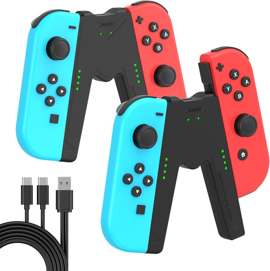 JINGDU Switch JoyCon Charging Grip Compatible with Nintendo Switch Standard & OLED Model, Play While Charging, Portable VShaped JoyCon Controller Charger with Charge Cable | 2PCS | Black