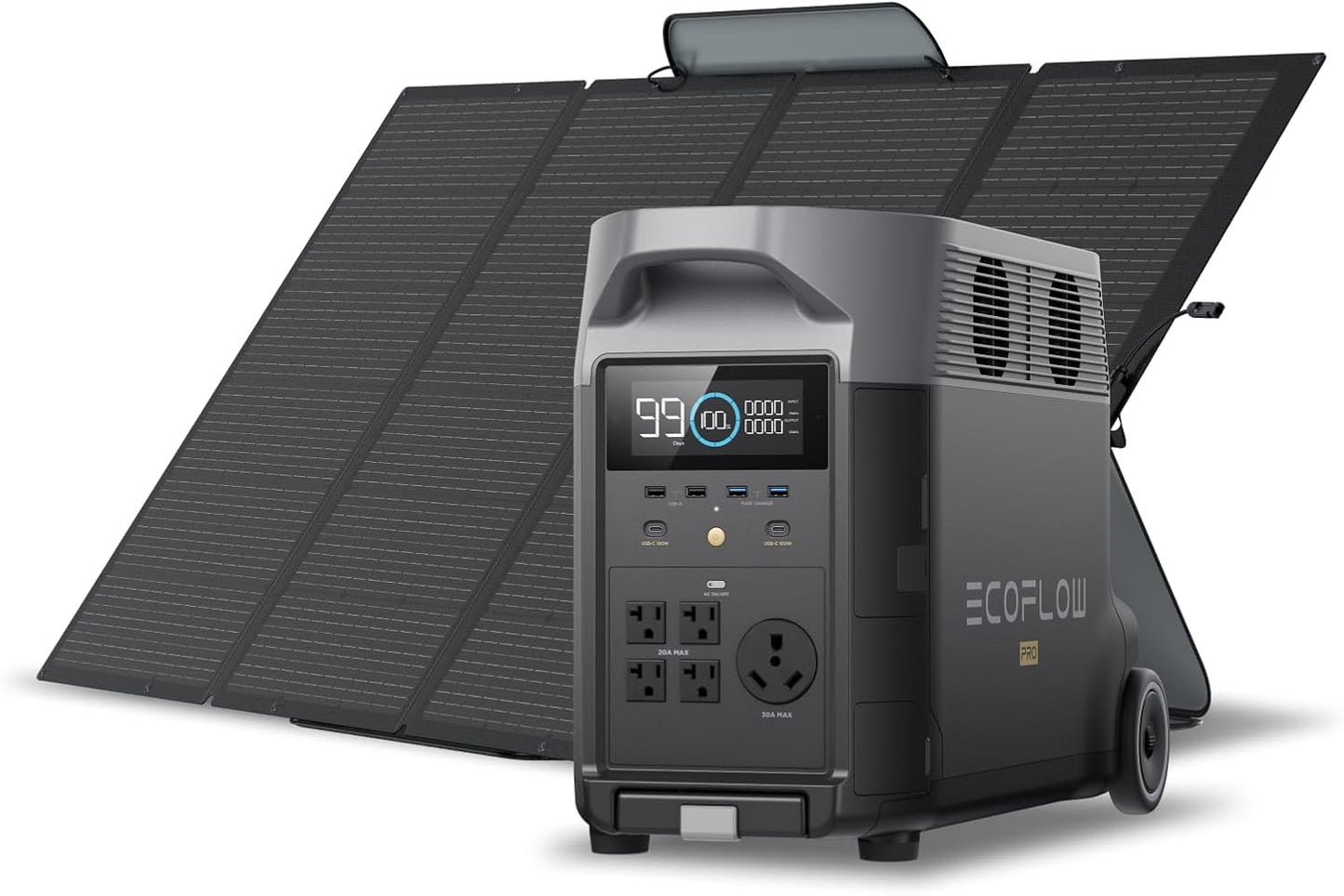 EF ECOFLOW Solar Generator 120V/3.6KWh DELTA Pro with 400W Portable Solar Panel, 23% High Efficiency, 5 AC Outlets, 3600W Portable Power Station for Home Backup Outdoors Camping RV Emergency