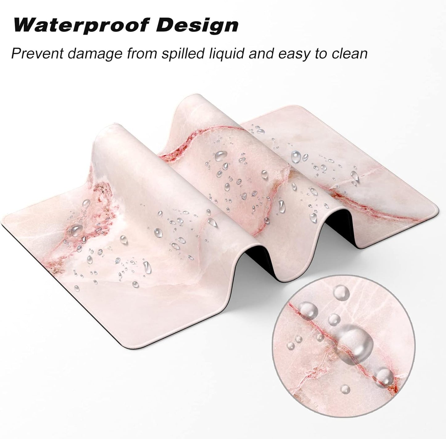 Extended Gaming Mouse Pad, XXL Large Mouse Mat 30 x 14 Inch, Big Computer Keyboard Mousepad, Waterproof Desk Pad with Stitched Edges and Non-Slip Base for Office Gaming, Light Pink Marble