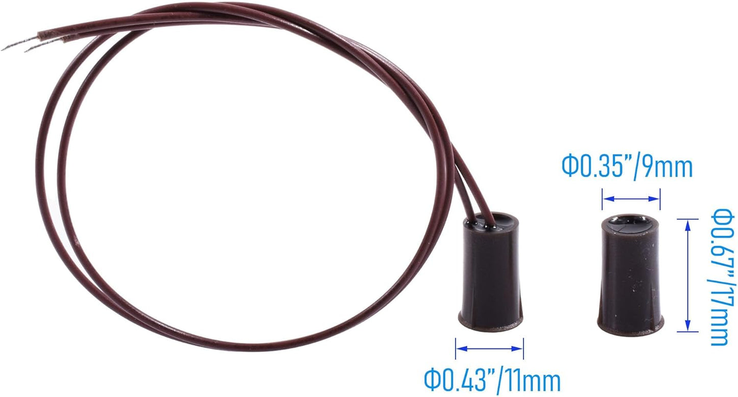 2PCS Recessed Wired Security Window Door Contact Sensor, Normally Closed NC, Door Alarm Magnetic Reed Switch with 2 Wire, ABS Brown, RC-33