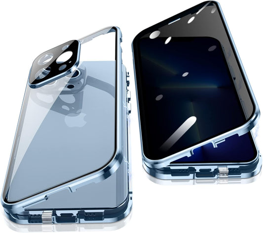 Anti Peeping Case for iPhone 13 Pro Max, Jonwelsy 360 Degree Front and Back Privacy Tempered Glass Cover, Anti SPY Screen, Anti Peep Magnetic Adsorption Metal Bumper for iPhone 13 Pro Max (Blue)