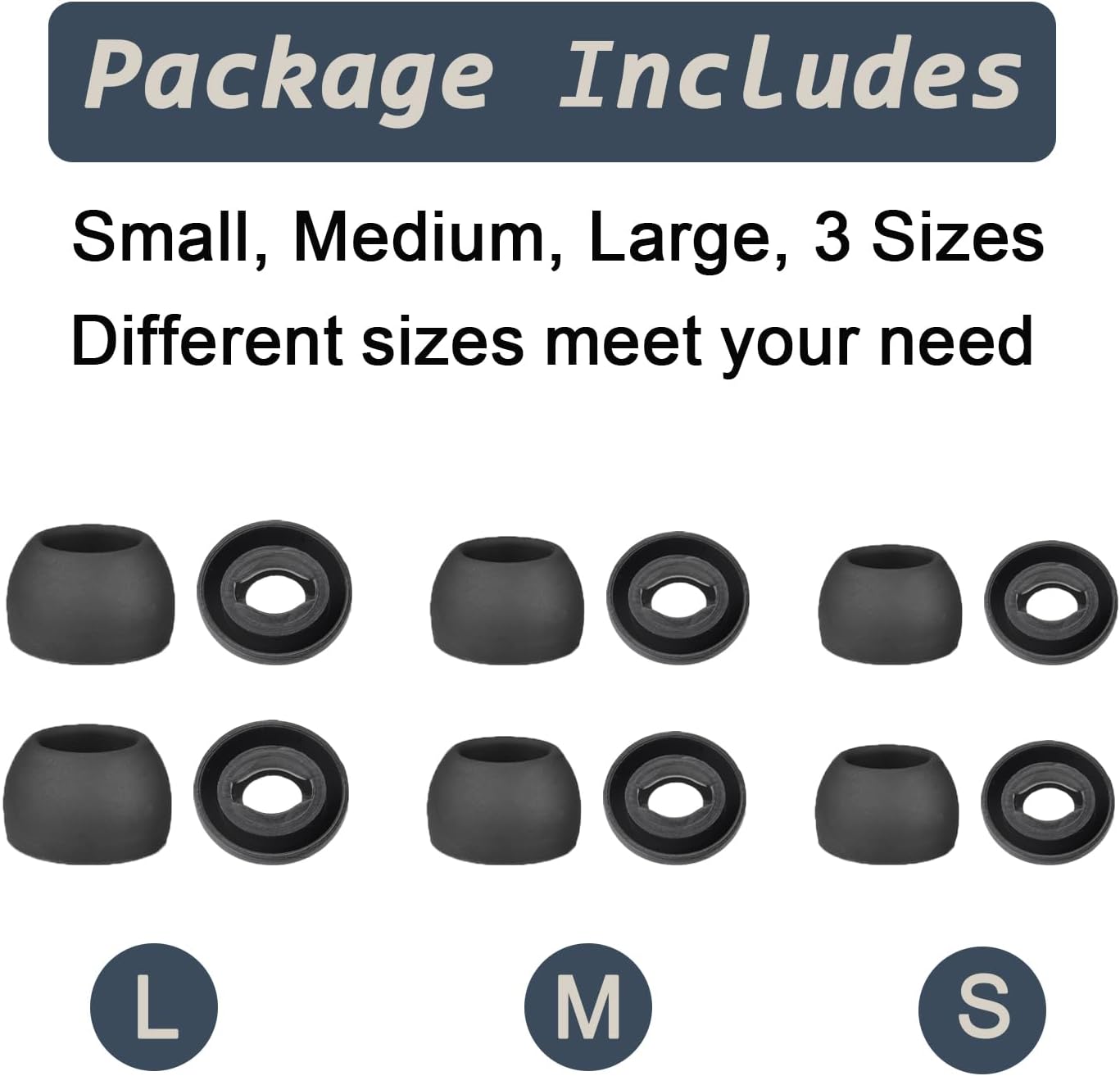 6 Pairs Replacement Eartips for Samsung Galaxy Buds Pro Headphones, Silicone Tips Earbuds Eartips Set, L/M/S Earplug Replacement Accessories (Black, Without Pen)