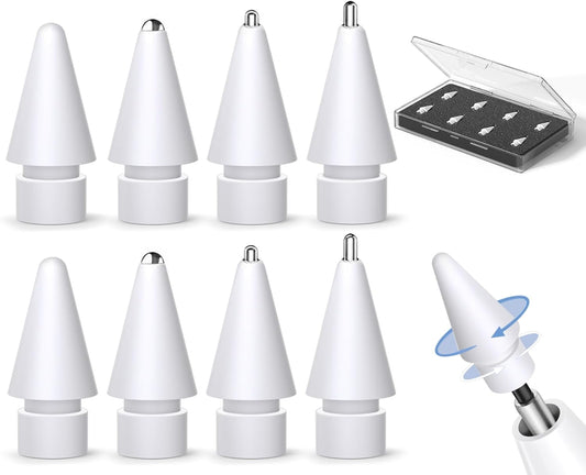 Inesore 8 Pack for Apple Pencil Tips Replacement Accessories,Compatible with Apple Pencil Pro/2nd Generation/1st Generation/USB C,iPencil Nib for iPad Pro/Air/Mini,for Drawing Writing(White Metal Nib)