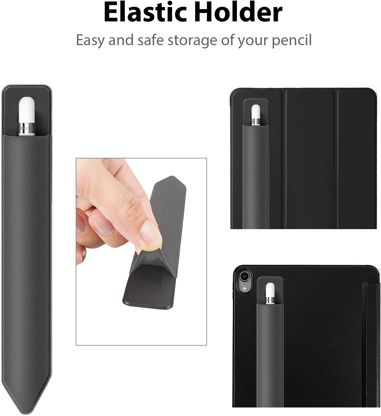 Doormoon Pencil Holder for iPad 2020/ Air/ 9.7 / Pro 10.5/12.9, Detachable Elastic Apple Pencil 5th Gen Leather Sleeve Pocket Pouch, Grey