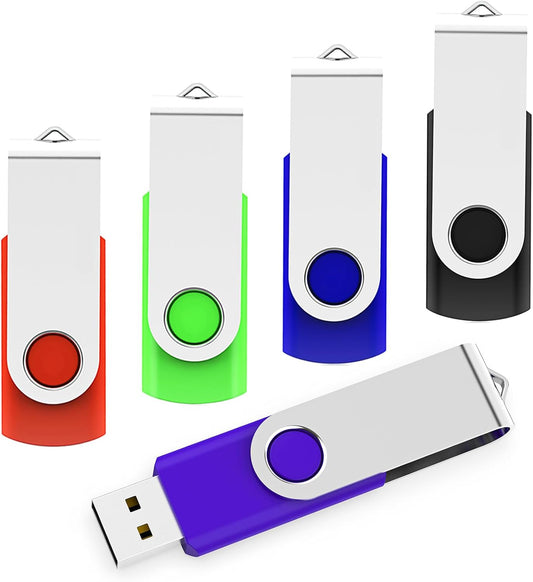 5 Pack 4GB USB Flash Drive USB 2.0 Thumb Drive Memory Stick JumpDrive Pen Drive Zip Drive (5 Colors: Black,Blue,Green,Purple,Yellow, 4 GiG)