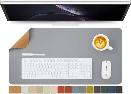 Cork Desk Mat - Dual-Sided Desk Pad for Office and Home - Desk Organization and Accessories - Ideal for Large Mouse Pad and Desk Mats on Top of Desks(Gray,27.6"x 13.8")