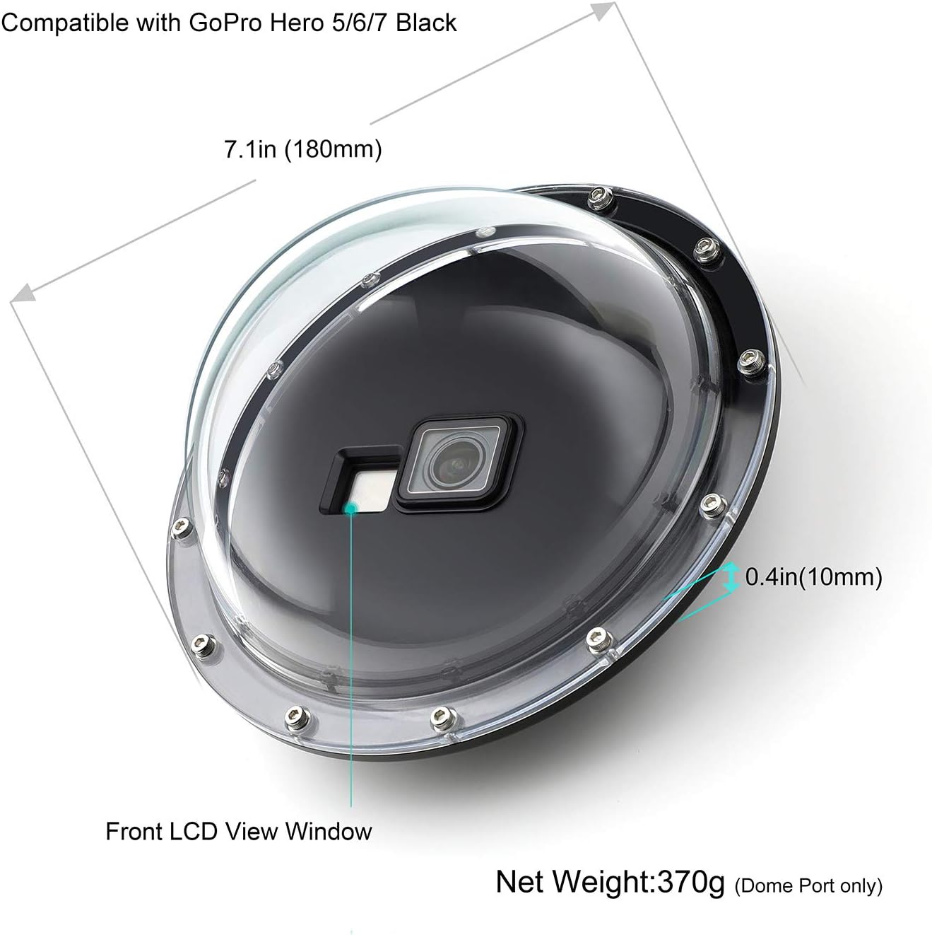 Dome Port for GoPro Hero 2018/7/6/5 Black - Go Pro Dome Port Lens with Waterproof Housing Case Trigger Floating Hand Grip for Hero7 Silver/White Underwater Photography
