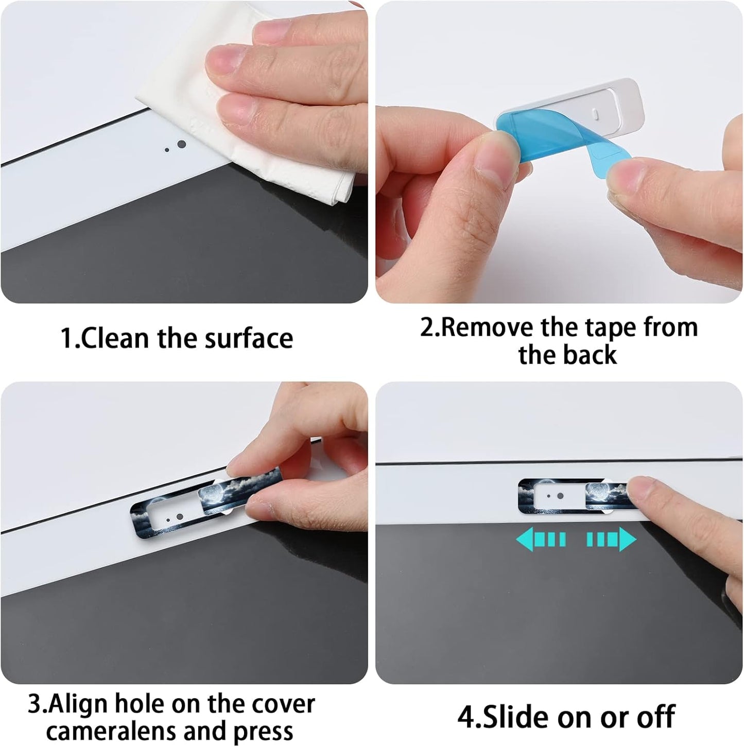 Webcam Cover, 3 Pieces, Laptop Camera Cover, Privacy Shielding Capacity is Twice as Big as The Traditional, Suitable for Computer Mobile Phones, laptops, Tablets and so on (Moon by The sea)